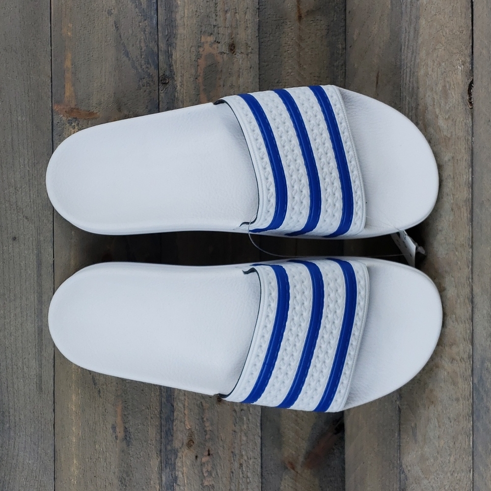 adidas Originals Men's Adilette Slides  Sandals White Blue - Picture 2 of 9
